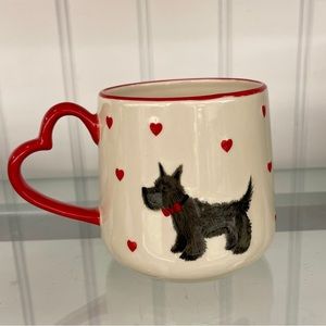 Valentine Scotty Dog Ceramic Red Heart Handle Coffee Mug Cup NEW